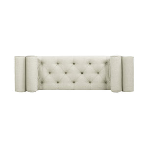 English Elm Jennifer Taylor Home - Alma Tufted Flared Arm Entryway Bench Taupe Polyester with Bolster Pillows, 64.5" Length, Espresso Legs B2719P364405