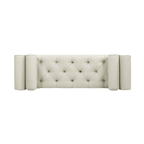 English Elm Jennifer Taylor Home - Alma Tufted Flared Arm Entryway Bench Taupe Polyester with Bolster Pillows, 64.5" Length, Espresso Legs B2719P364405