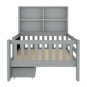 English Elm Twin Chalkboard Platform Bed with Drawers & Shelves, Solid Wood Kids Bed with Storage and Creative Headboard Grey W1580P362706