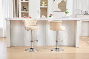 English Elm COOLMORE Velvet Bar Stool with Anti-Slip Large Base, Adjustable 360° Swivel, Plush Foam Comfort Beige W1539P320504