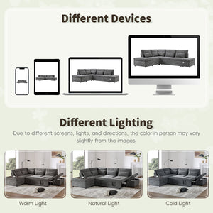 English Elm [video]107'' Chenille Sleeper Sectional with Usb Charging Storage Ottoman and Adjustable Armrest Gray N723S8782E
