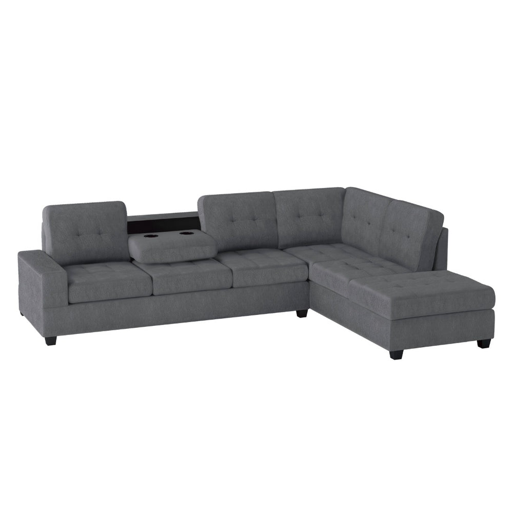 English Elm Modern Microfiber Sectional Sofa with Tufted Cushions Reversible Chaise and Built-in Cupholders Dark Gray B011S00934