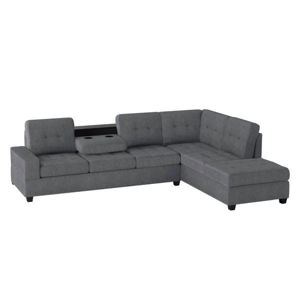 English Elm Modern Microfiber Sectional Sofa with Tufted Cushions Reversible Chaise and Built-in Cupholders Dark Gray B011S00934