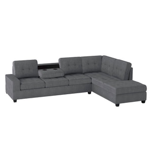 English Elm Modern Microfiber Sectional Sofa with Tufted Cushions Reversible Chaise and Built-in Cupholders Dark Gray B011S00933