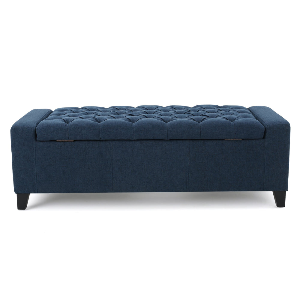 English Elm Christopher Knight Home® - GUERNSEY Ottoman with Tufted Top and Hidden Storage Bench — Sleek Fabric Seat, Footrest & Organizer Navy Blue 59336.00DBL