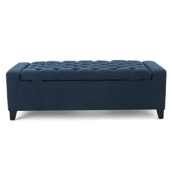 English Elm Christopher Knight Home® - GUERNSEY Ottoman with Tufted Top and Hidden Storage Bench — Sleek Fabric Seat, Footrest & Organizer Navy Blue 59336.00DBL