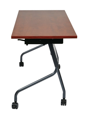 OSP Home Furnishings 5' Flip Top Nesting Training Table with Locking Casters for Classrooms and Offices Cherry Titanium 84225TC