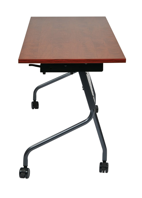 OSP Home Furnishings 5' Flip Top Nesting Training Table with Locking Casters for Classrooms and Offices Cherry Titanium 84225TC