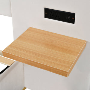 English Elm Full Upholstered Platform Bed with Velvet Headboard, Dual USB Outlets, Built-In Pillows & Shelves Beige WF324744AAA