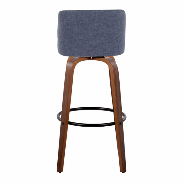 English Elm Toriano 30" Mid-Century Modern Barstool Set Of 2 - Stylish Blue Fabric, Walnut Wood, And Metal Footrest B202S00662-GIGA
