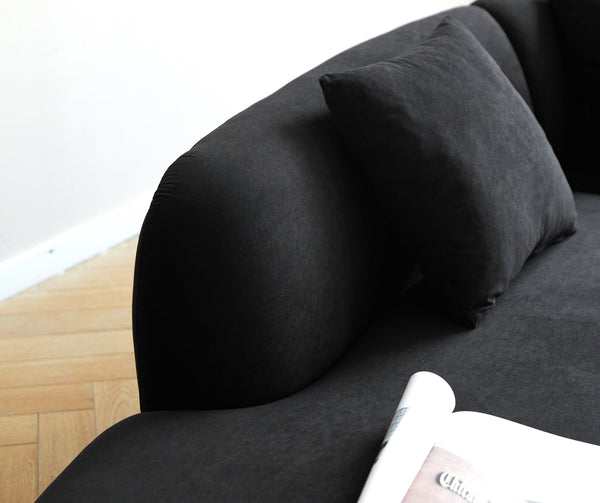 English Elm 132" Curved Sofa with Velvet Upholstery, Luxurious 6-Seater Half Moon Design for Modern Spaces Black B2735S00026