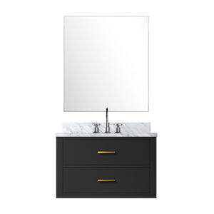 English Elm Black Single-Sink Vanity Set With Carrara Marble Countertop, Mirror & Faucet – Elegant Bathroom Upgrade B2731S01978