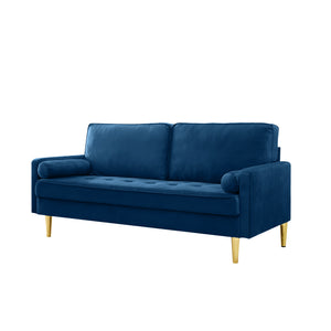 English Elm 65-inch minimalist velvet loveseat with gold metal legs, thick cushions, solid pine frame, 800lb capacity Navy W2795P247594