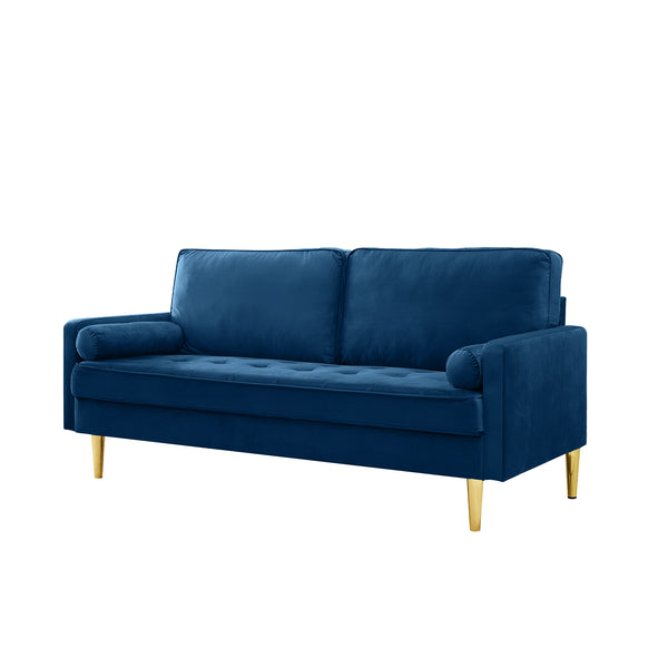 English Elm 65-inch minimalist velvet loveseat with gold metal legs, thick cushions, solid pine frame, 800lb capacity Navy W2795P247594