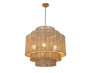 Sunpan Alyssa Chandelier - Handcrafted Artisan Lighting with Unique Design for Elegant Home Décor Appeal Antique Brass, Natural Jute
