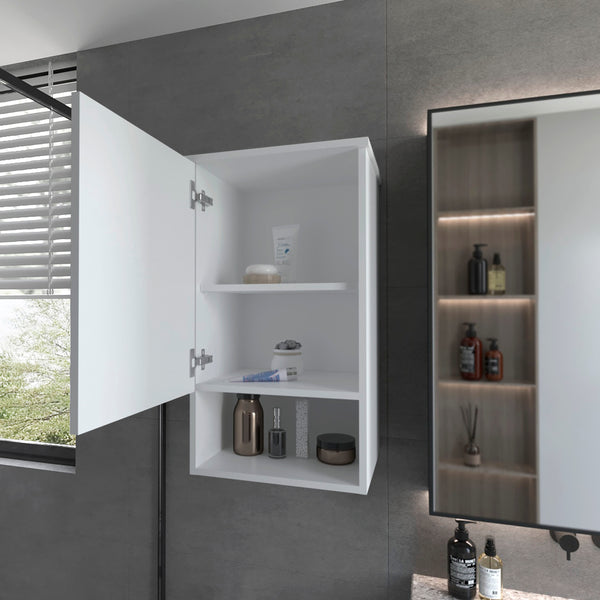 English Elm Carrizo Recessed Medicine Cabinet White Melamine with Door, 2 Shelves + Open Bottom Shelf, 28.6"H B128P237145
