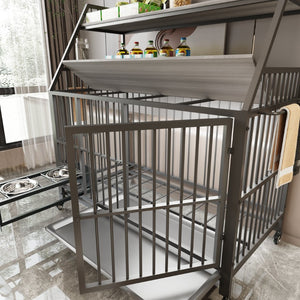 English Elm Large Pet Cage with Iron Frame Mdf Panels Storage Rack and Steel Feeding Basins Black,Gray+Charcoal W3064P245387