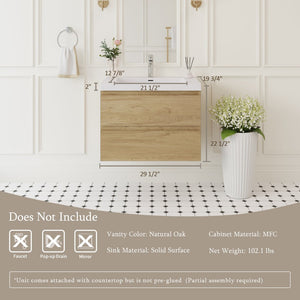 English Elm 30'' Wall Mounted Bathroom Vanity Smoked Walnut Fluted Cabinet Matte Black Basin Oak W1920P385475