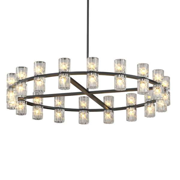 English Elm 36 Double Crystal Ring LED Chandelier – 36" Modern Luxury Ceiling Light with Faceted Acrylic Edges W2312P368692