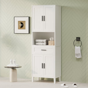 English Elm 70.9" High Freestanding Tall Bathroom Cabinet with Soft-Close Doors, Drawer & Adjustable Shelves for Organized Living White N729P272001K