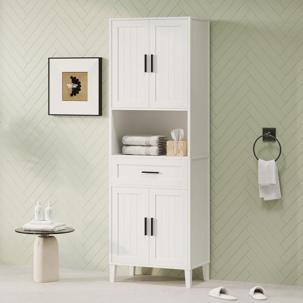 English Elm 70.9" High Freestanding Tall Bathroom Cabinet with Soft-Close Doors, Drawer & Adjustable Shelves for Organized Living White N729P272001K
