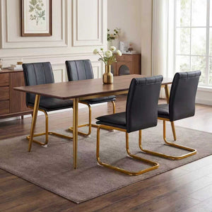 English Elm Modern Pu Leather Cantilever Dining Chairs Set of 4 with Steel Arc Frame for Kitchen Black+Gold W5123P454213