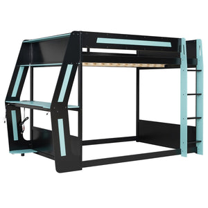 English Elm Full-size Gaming Loft Bed with Integrated Rgb Desk Usb Ports and Esports Frame Blue LT000239AAC