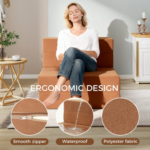 English Elm Folding Floor Sofa Convertible Foam Lounger Sleeper for Studio Dorm or Small Space T5880P498063