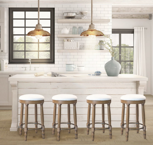 English Elm AGODY 26" Counter Height Swivel Bar Stools Set of 2 with Upholstered Seats and Sturdy Rubberwood Frame Light Oak W2170P208102