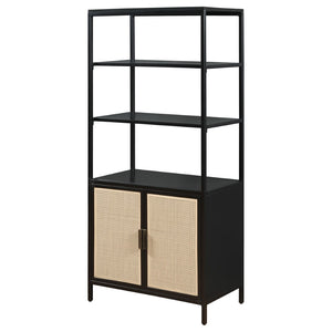 English Elm Kenneth Tall Metal and Pe Rattan Accent Cabinet with Open Shelves for Living Spaces B062P440090