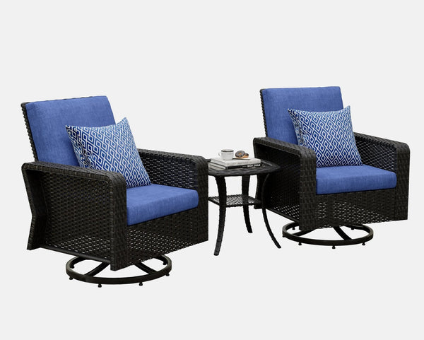 English Elm Tl Outdoor Pe Rattan Swivel Lounge Chair Set with Side Table for Patio Deck T5925S00011