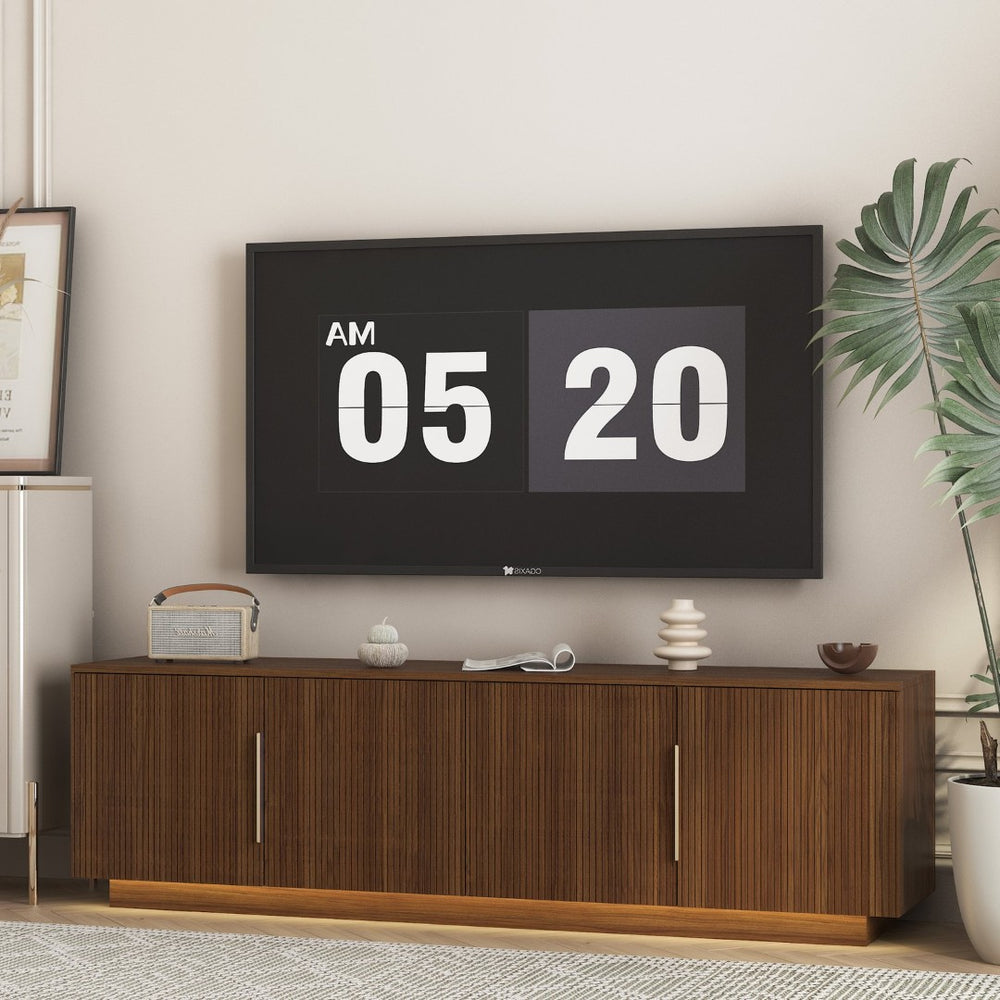 English Elm Tv Stand 68 Inch Modern Entertainment Center with Built in 16 Color Led Lighting W1321P339171