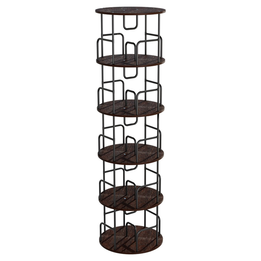 English Elm Rotating 5 Tier Spinning Bookcase Tower Slim 360 Degree Turntable Metal Frame Organizer Walnut Brown W3166P367347