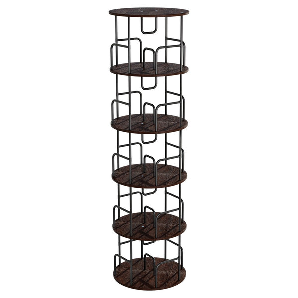 English Elm Rotating 5 Tier Spinning Bookcase Tower Slim 360 Degree Turntable Metal Frame Organizer Walnut Brown W3166P367347