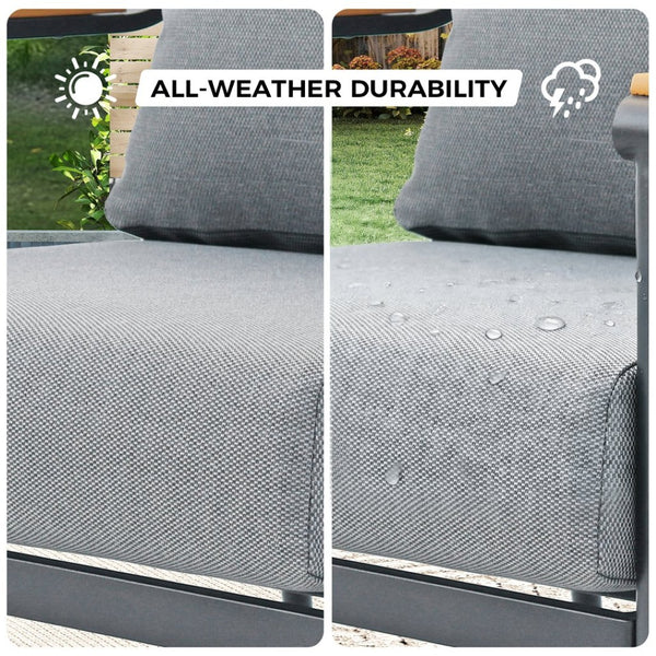 English Elm 4-piece Outdoor Aluminum Conversation Set with Thick Olefin Cushions Teak Accent Table T5880S00022