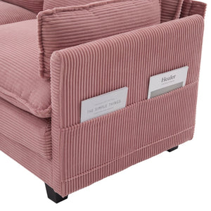 English Elm United We Win Modular Corduroy Sectional with Ottoman Low Profile Living Room Couch Pink W1568S00256