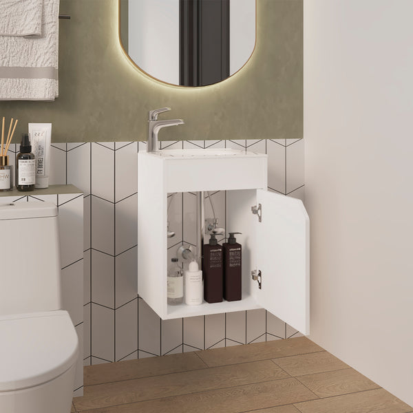 English Elm Hudson Modern Vanity Sink with Integrated Cabinet Storage, Compact Durable Engineered Wood for Bathrooms White B092P329249