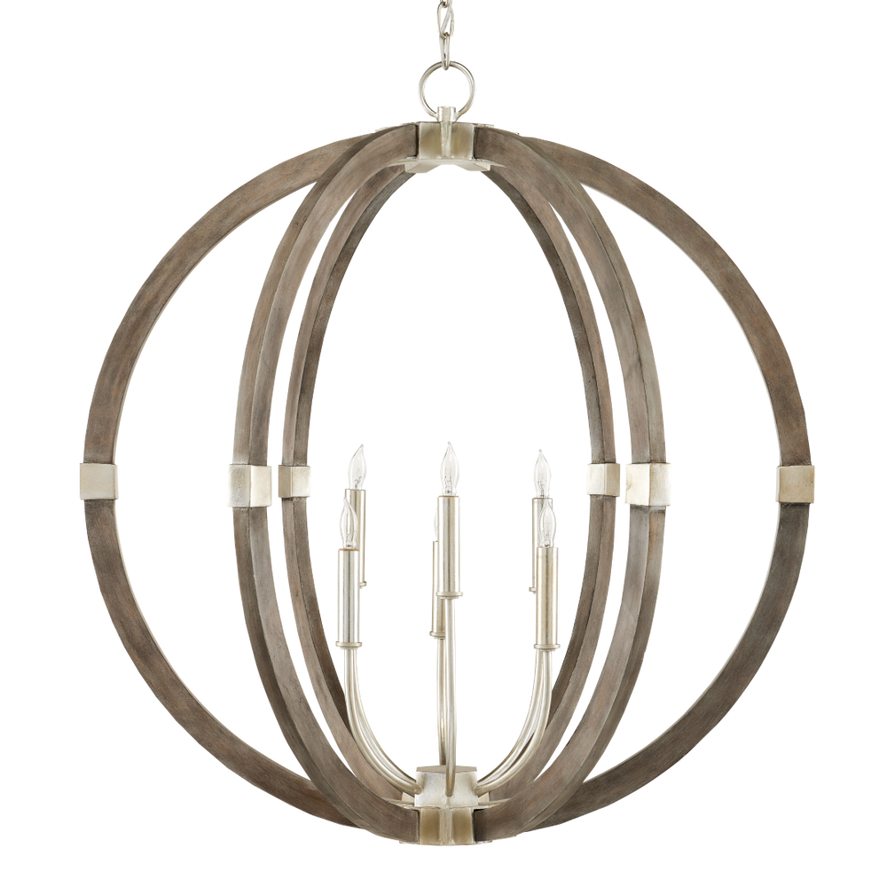 Bastian Gray Orb Chandelier - Elegant Wrought Iron & Wood Light Fixture with Adjustable Height Options
