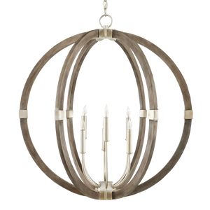 Bastian Gray Orb Chandelier - Elegant Wrought Iron & Wood Light Fixture with Adjustable Height Options