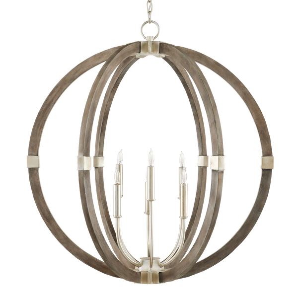 Bastian Gray Orb Chandelier - Elegant Wrought Iron & Wood Light Fixture with Adjustable Height Options