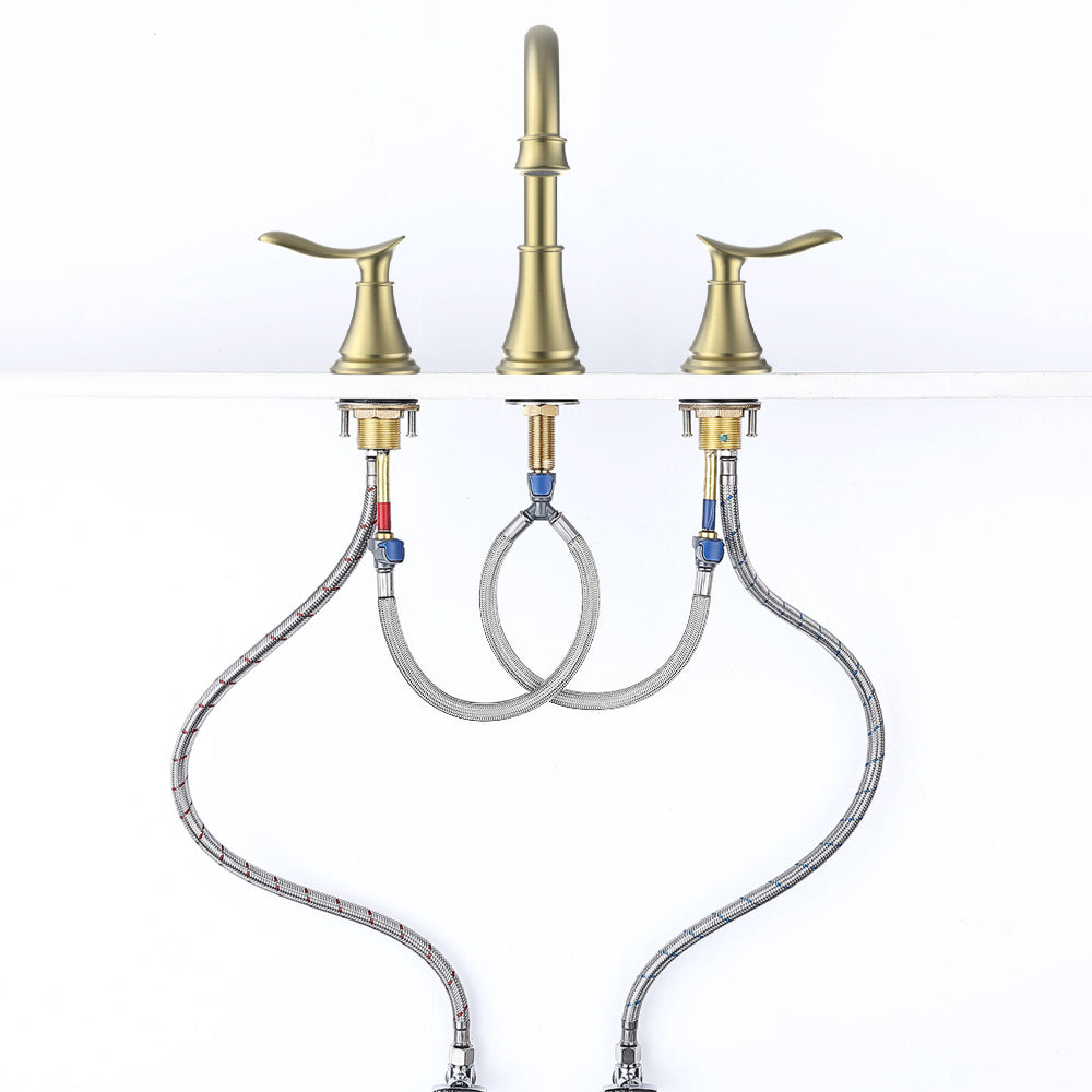 English Elm 2-Handle Widespread Bathroom Sink Faucet - Elegant Brushed Gold With 360° Swivel Spout & Durability T3177P277517