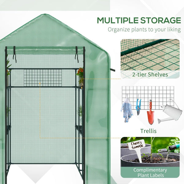English Elm Outsunny Walk-in Lean-to Greenhouse with Pe Cover Roll-up Window and Ground Stakes W2225P217965