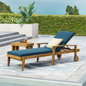English Elm Christopher Knight Home® - JASON Chaise Lounge Crafted of Durable Acacia Wood with Adjustable 5-Position Recline and Easy-Clean Cushions Blue 71374.00BLU