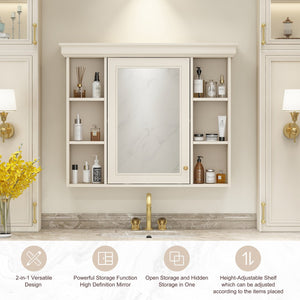 English Elm 35'' Blue Wall Mounted Medicine Cabinet with Mirror Door, MDF Storage, Adjustable Shelves & Towel Rod WF323692AAY