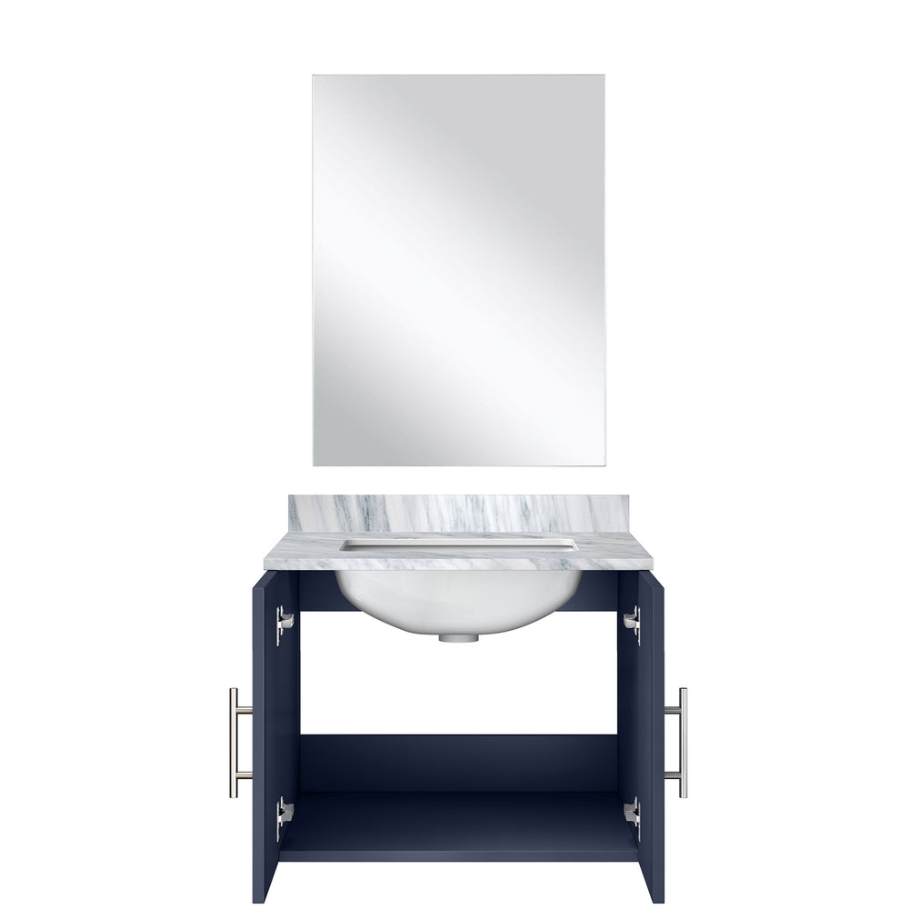 English Elm Navy Blue Single Bath Vanity With Carrara Marble Top & Mirror - Perfect For Small Space Style! B2731S00743