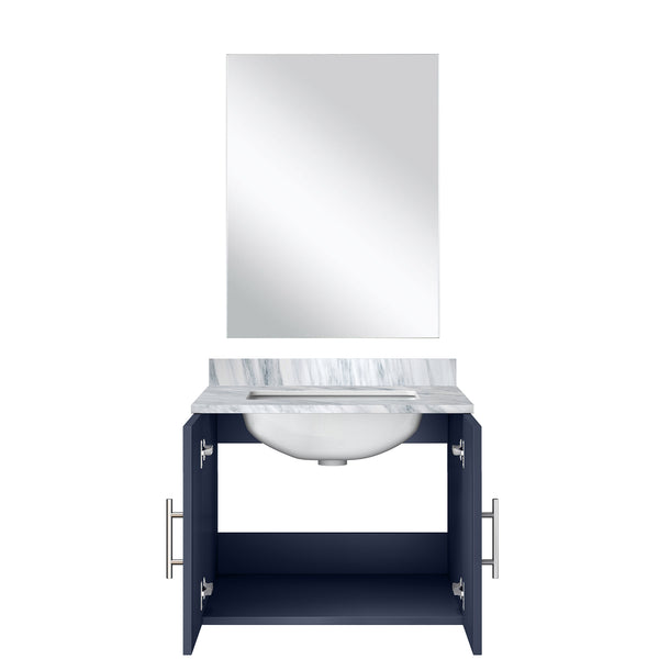 English Elm Navy Blue Single Bath Vanity With Carrara Marble Top & Mirror - Perfect For Small Space Style! B2731S00743
