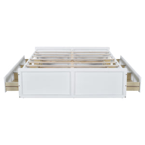 English Elm Wood Queen Size Platform Bed Frame with 6 Drawers for Storage, Sturdy Pine/MDF Slat System, 500lb Capacity White N709P241723K