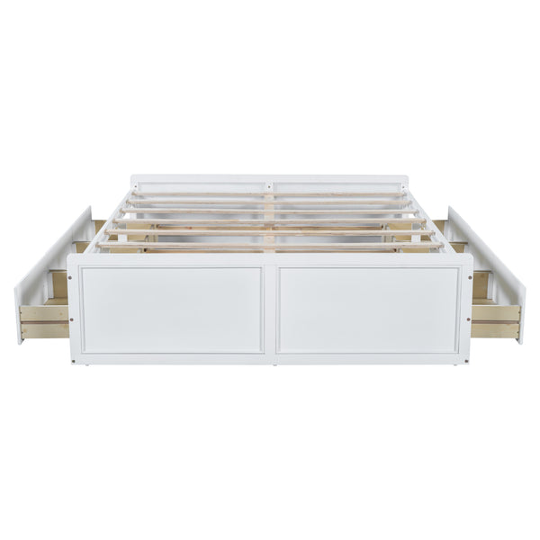English Elm Wood Queen Size Platform Bed Frame with 6 Drawers for Storage, Sturdy Pine/MDF Slat System, 500lb Capacity White N709P241723K
