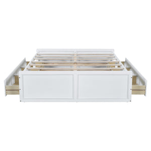 English Elm Wood Queen Platform Bed Solid Pine Frame Six Storage Drawers No Box Spring Needed White N709P241723K-1
