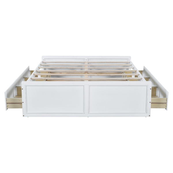 English Elm Wood Queen Platform Bed Solid Pine Frame Six Storage Drawers No Box Spring Needed White N709P241723K-1